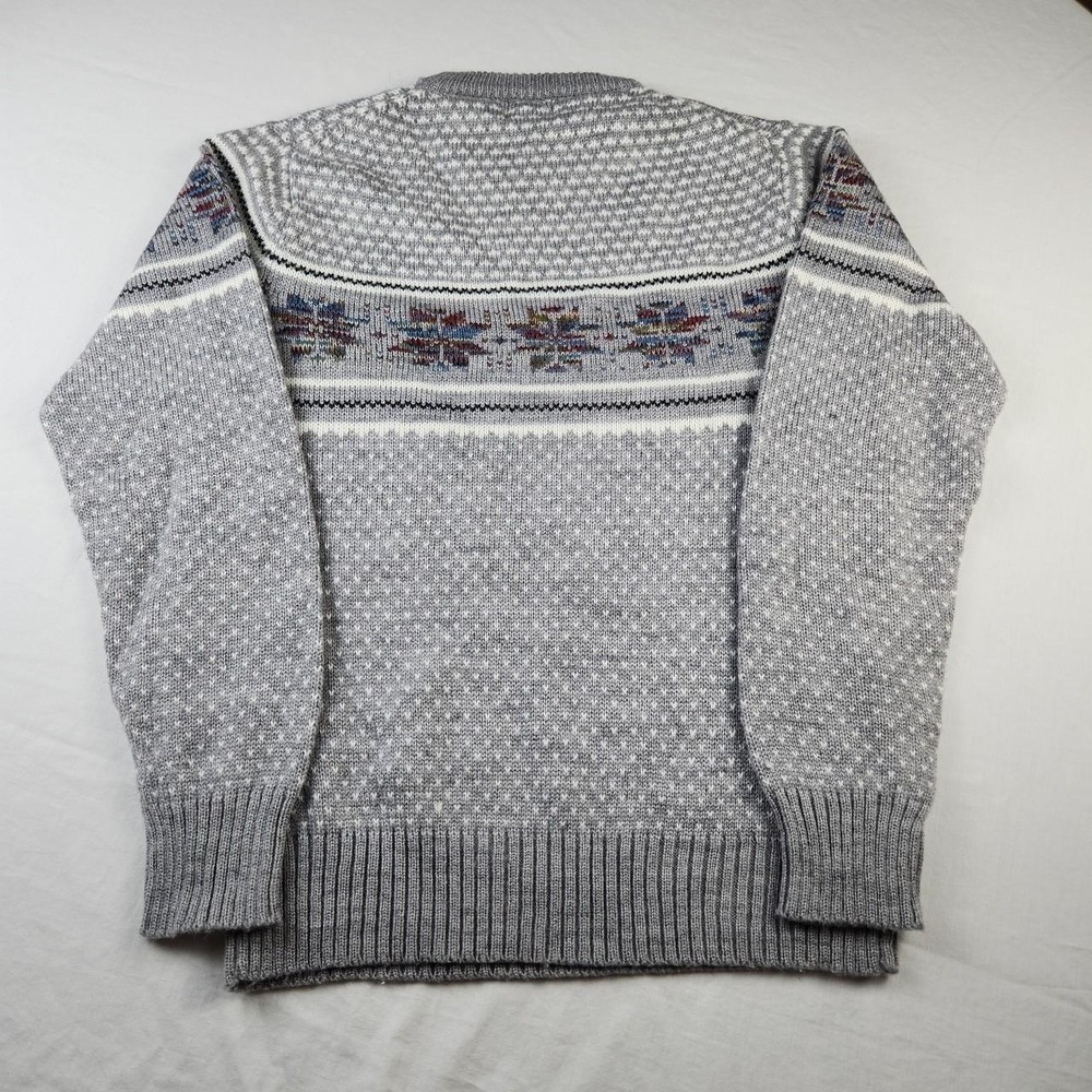 South Channel Vintage 90s Mens Acrylic Sweater Geometric Snowflake Grey Large - Picture 2 of 6